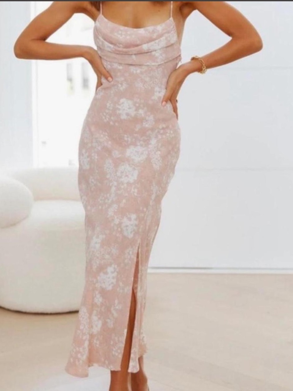 Hello Molly Blush Pink Floral Cowl Neck Slip Dress